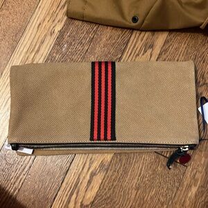 Clare V Tan and Red black fold over clutch with tabs Bag suede